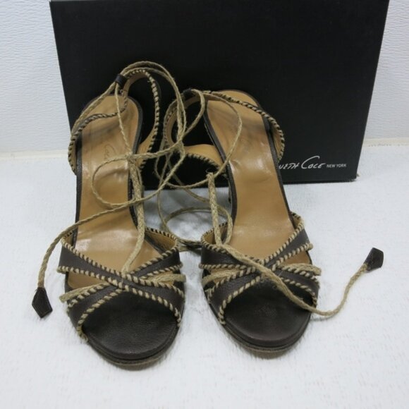 Kenneth Cole New York Wedge Style Leather Spaghetti Strap Dress Heels Sz 8.5 - Picture 3 of 7